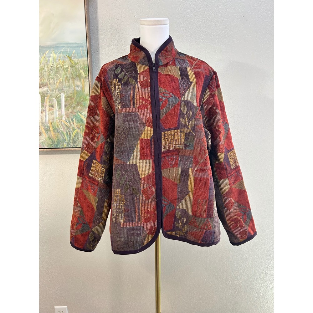 Coldwater Creek Tapestry Jacket XL Zip Front Southwestern Abstract Fall Coat
